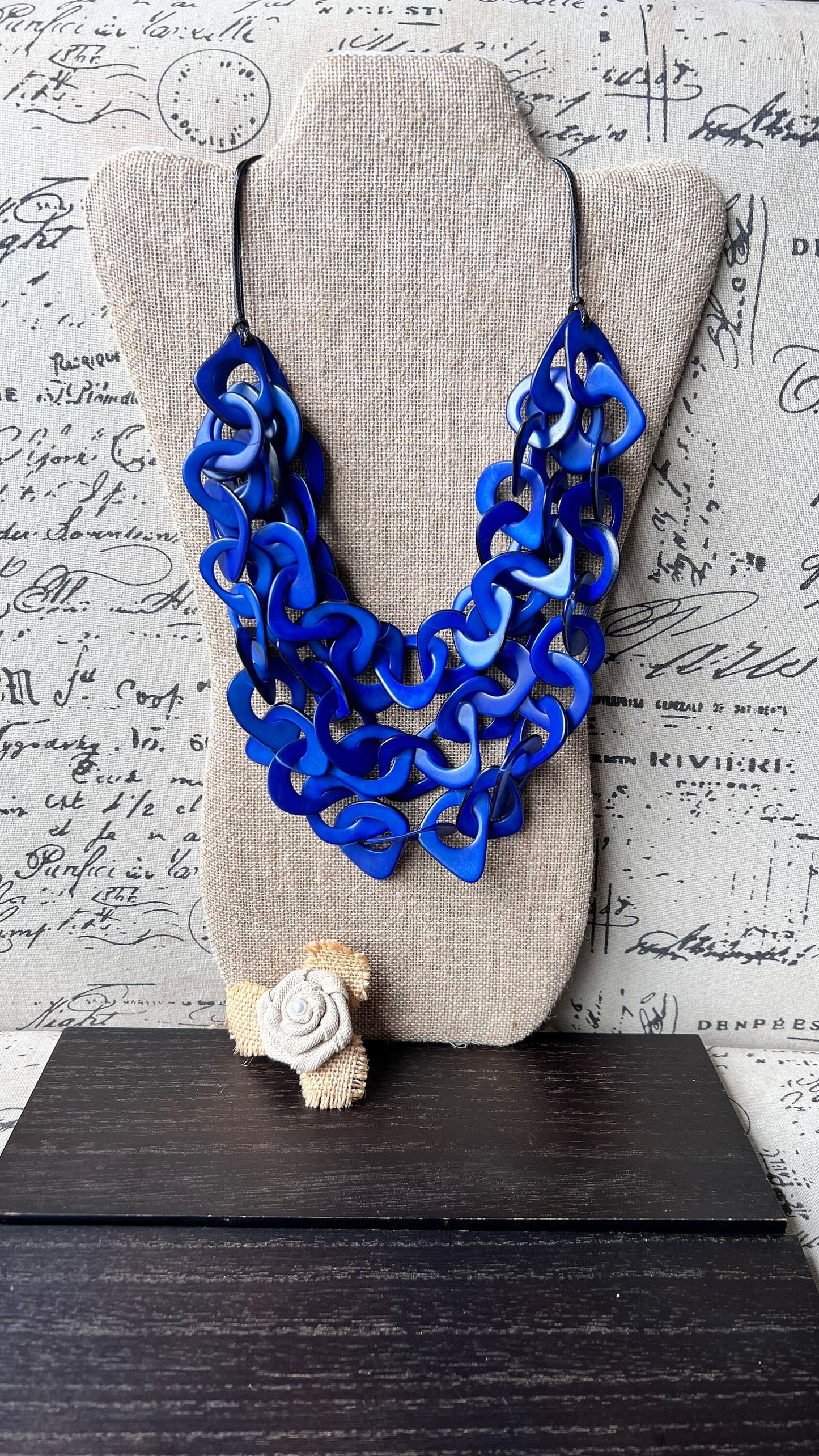Royal blue big bold chunky necklace Tagua nut jewelry Adjustable collar Statement necklaces Christmas gifts for wife Holidays fashion trends