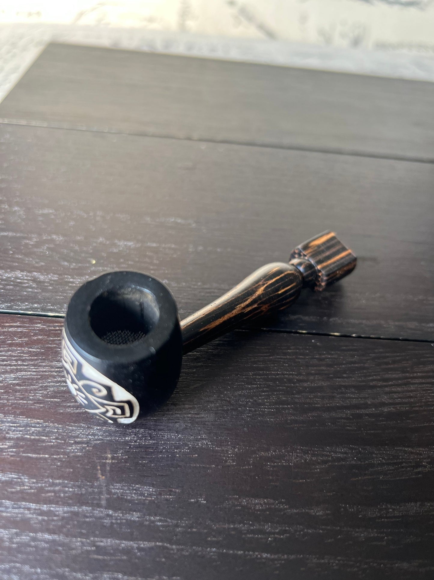 Sun smoking pipe Handcrafted smoking bowl Tagua nut and wood pipe Unique tribal hand pipe Shamanic healing tools Hippie style pipe Organic
