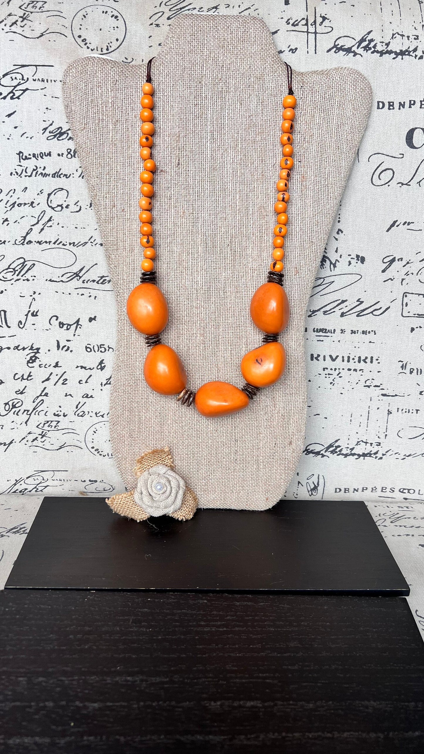 Orange extra long tagua necklace Spring fashion trends Lightweight and adjustable statement Mother's day gifts Anniversary gifts for wife