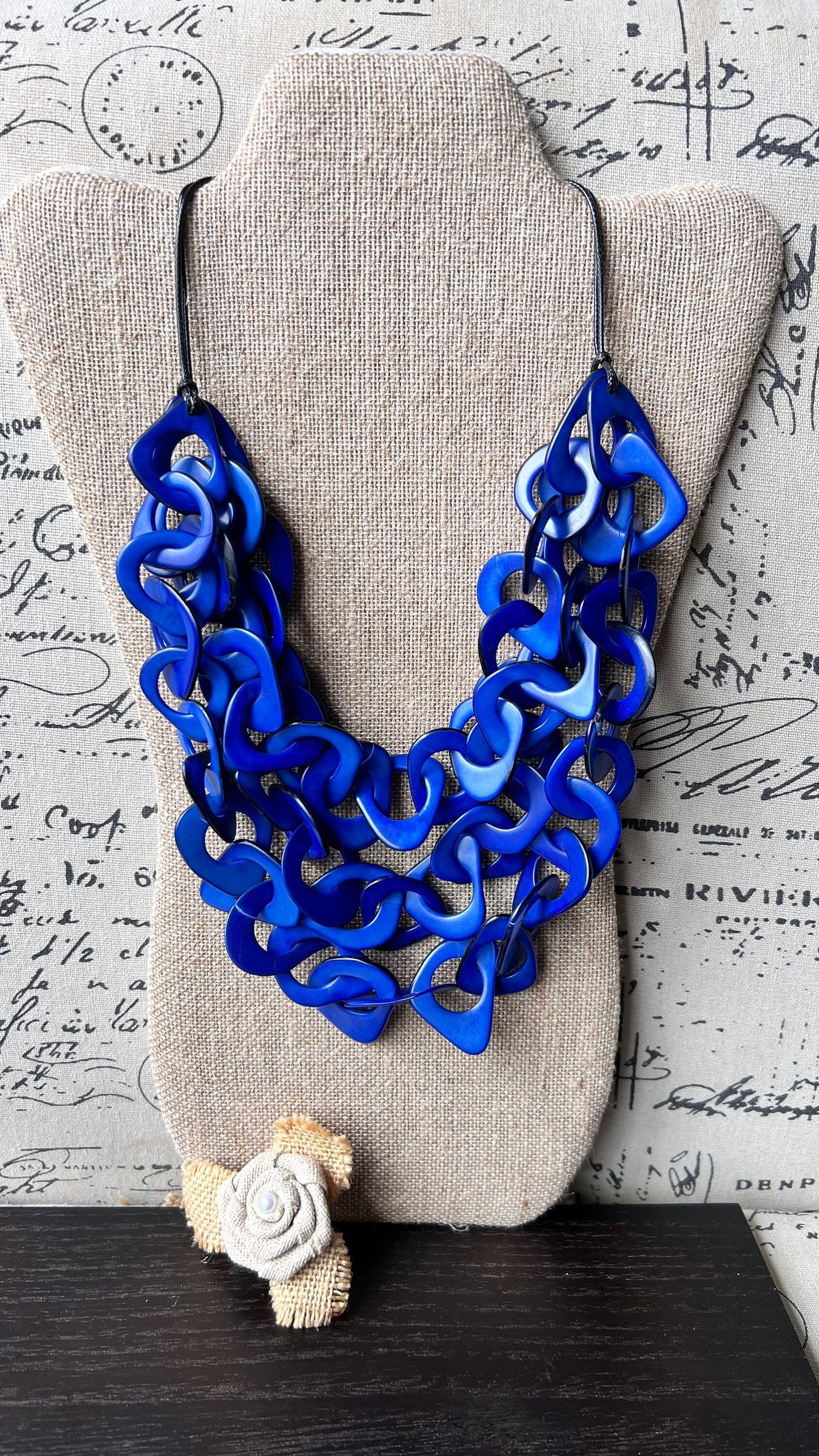 Royal blue big bold chunky necklace Tagua nut jewelry Adjustable collar Statement necklaces Christmas gifts for wife Holidays fashion trends