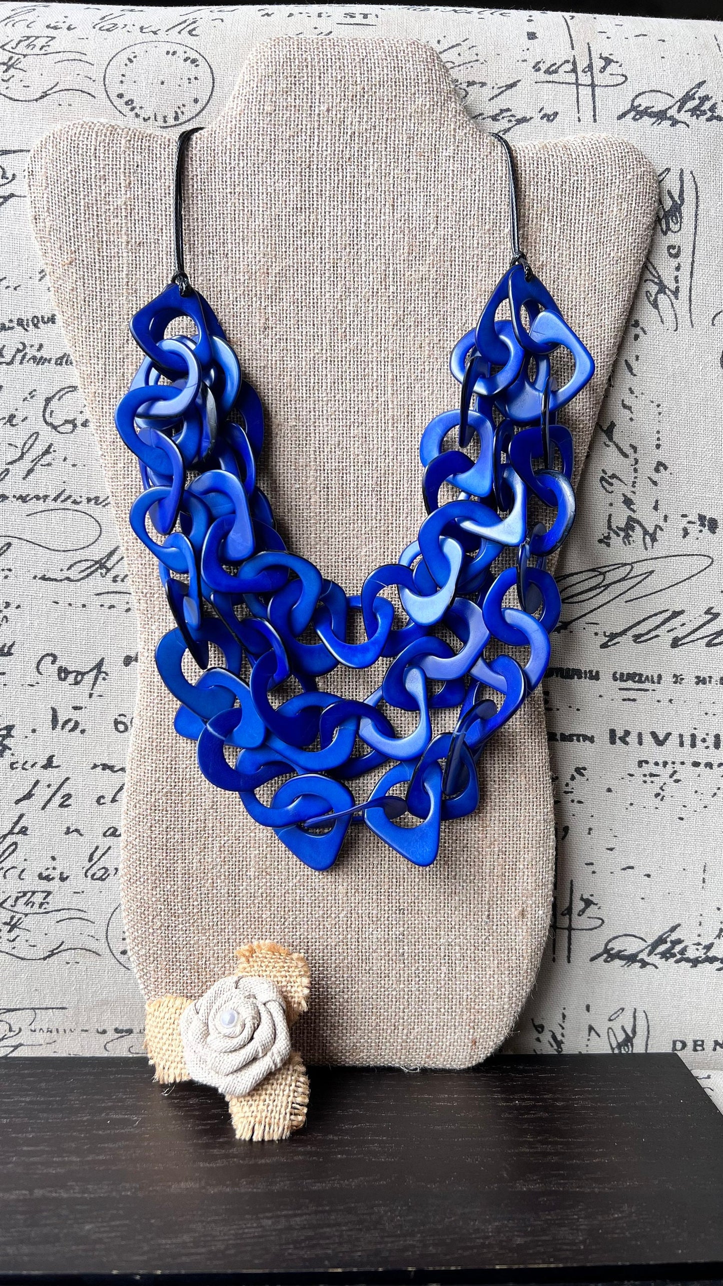 Royal blue big bold chunky necklace Tagua nut jewelry Adjustable collar Statement necklaces Christmas gifts for wife Holidays fashion trends