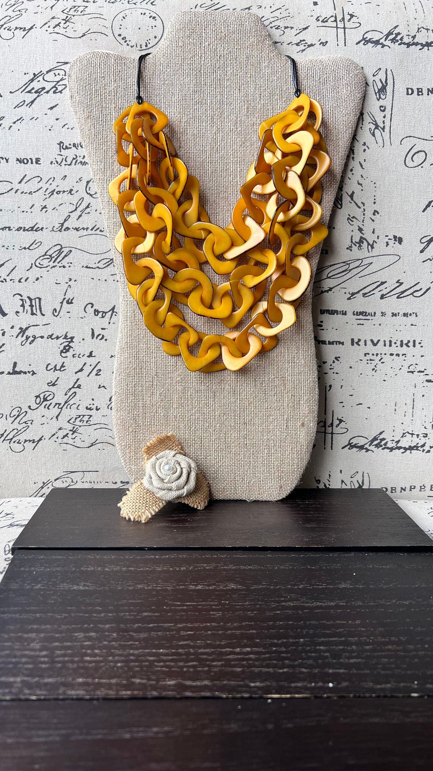 Yellow beaded statement necklace Tagua nut jewelry Adjustable collar Big bold chunky necklace Mother's day gift for wife Beach fashion trend
