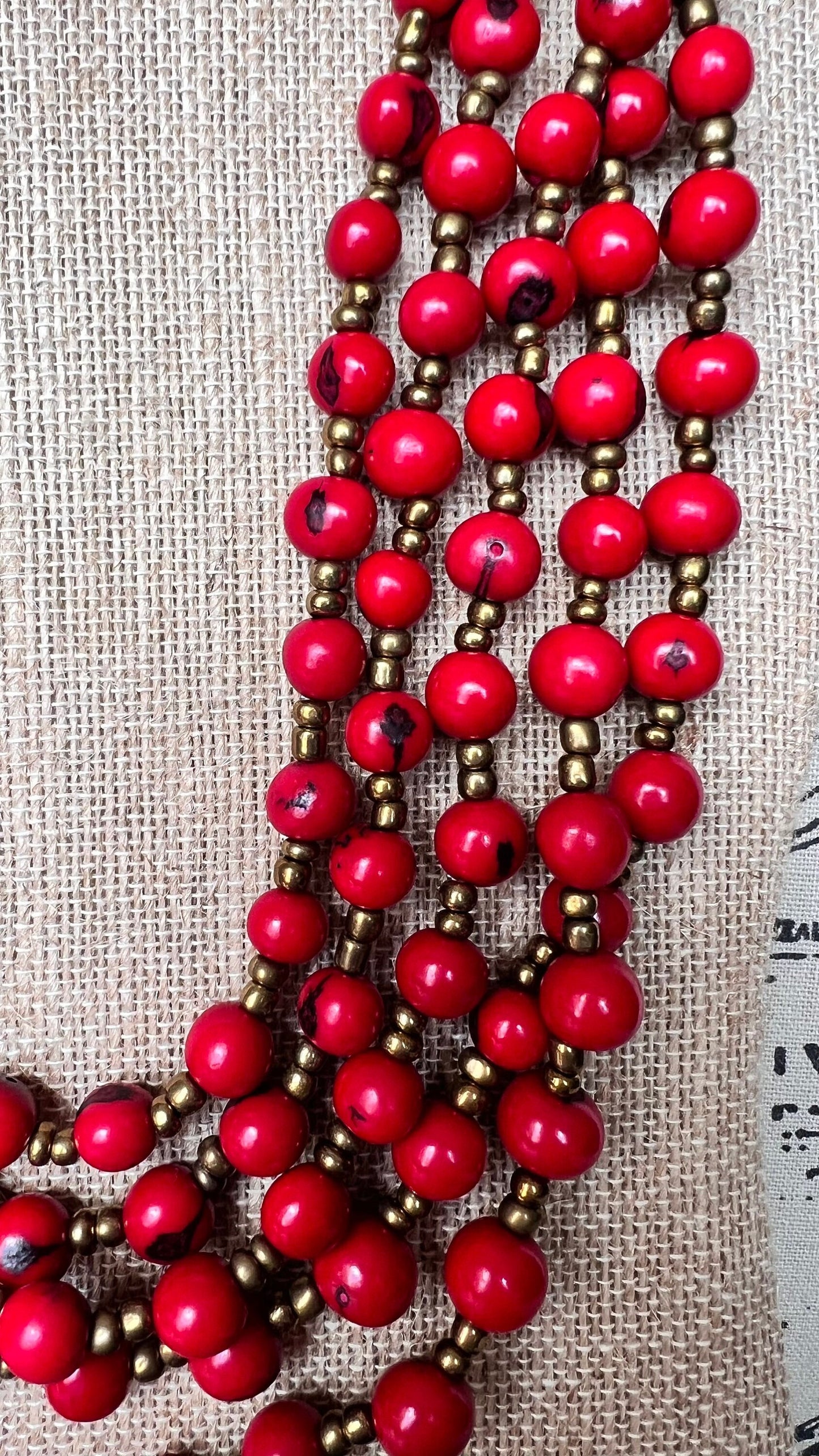 Beaded statement necklace Red long Acai seed necklace Lightweight jewelry Beach fashion trends Summer style Anniversary gifts for wife