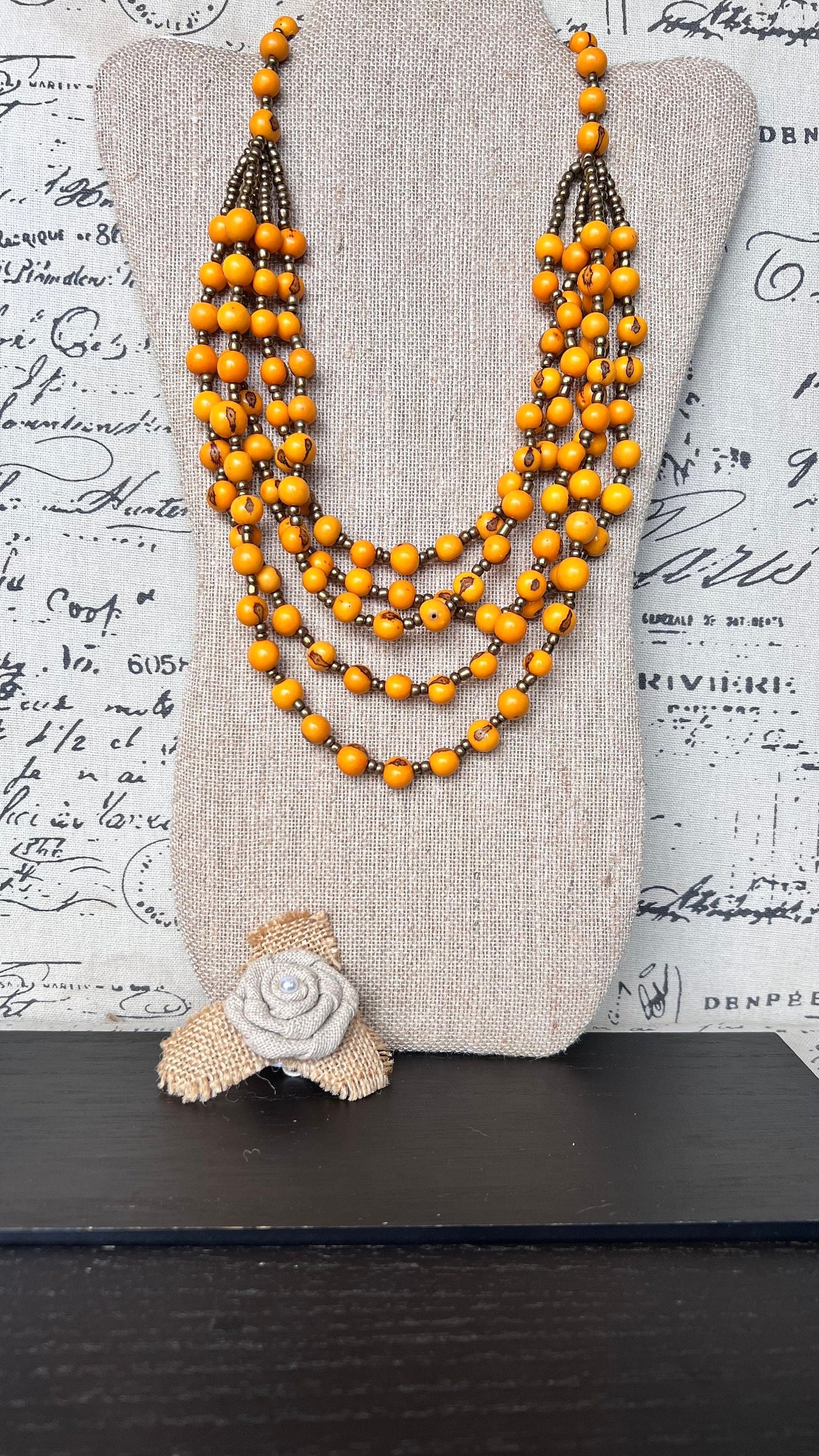 Yellow long Acai seed necklace Lightweight statement collar Beach fashion trends Artisan made in Ecuador Mother's day gifts for mom