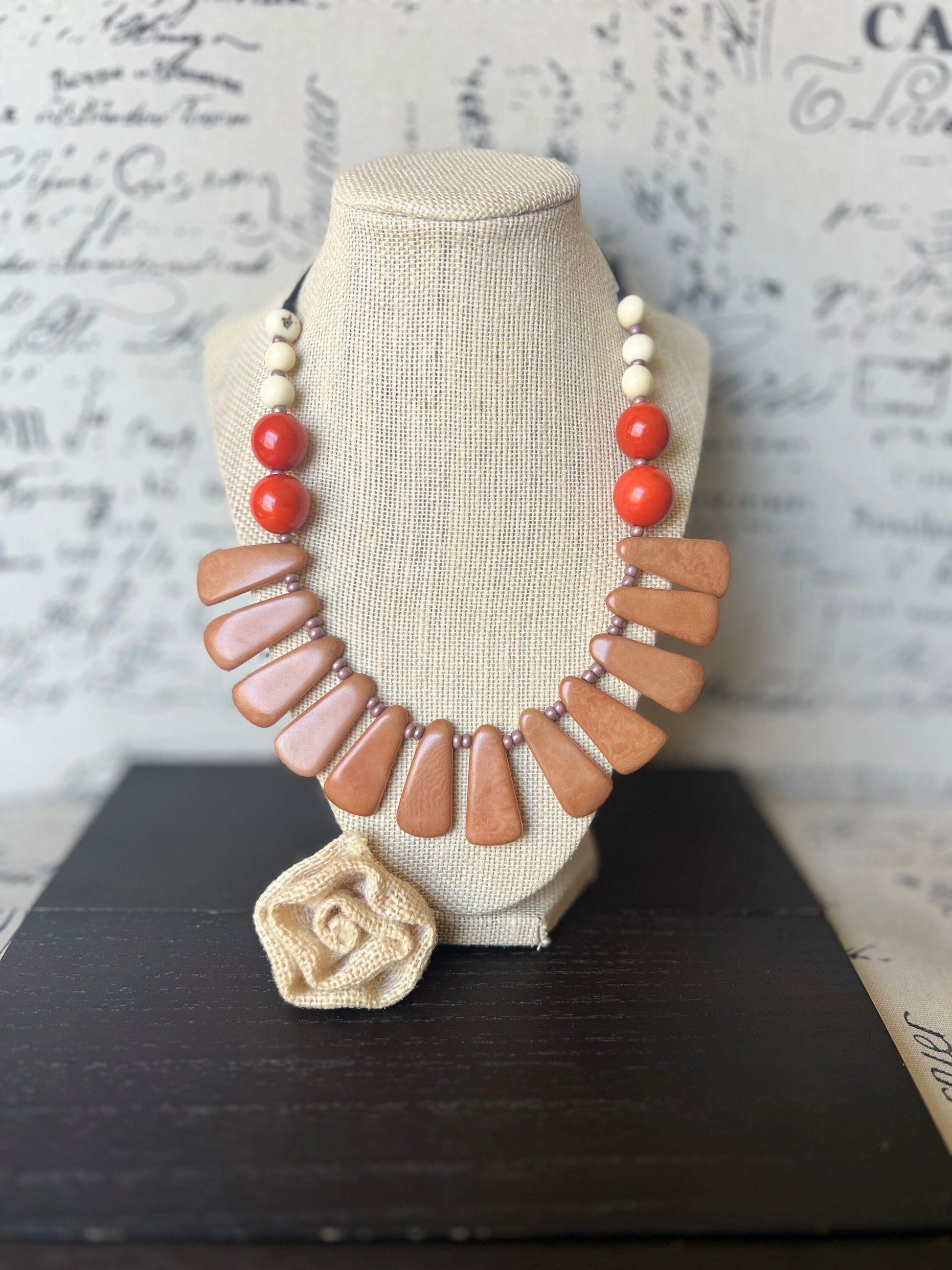 Brown statement adjustable Tagua necklace Christmas gifts Big bold chunky necklace Anniversary present Lightweight tribal bib Holidays gift