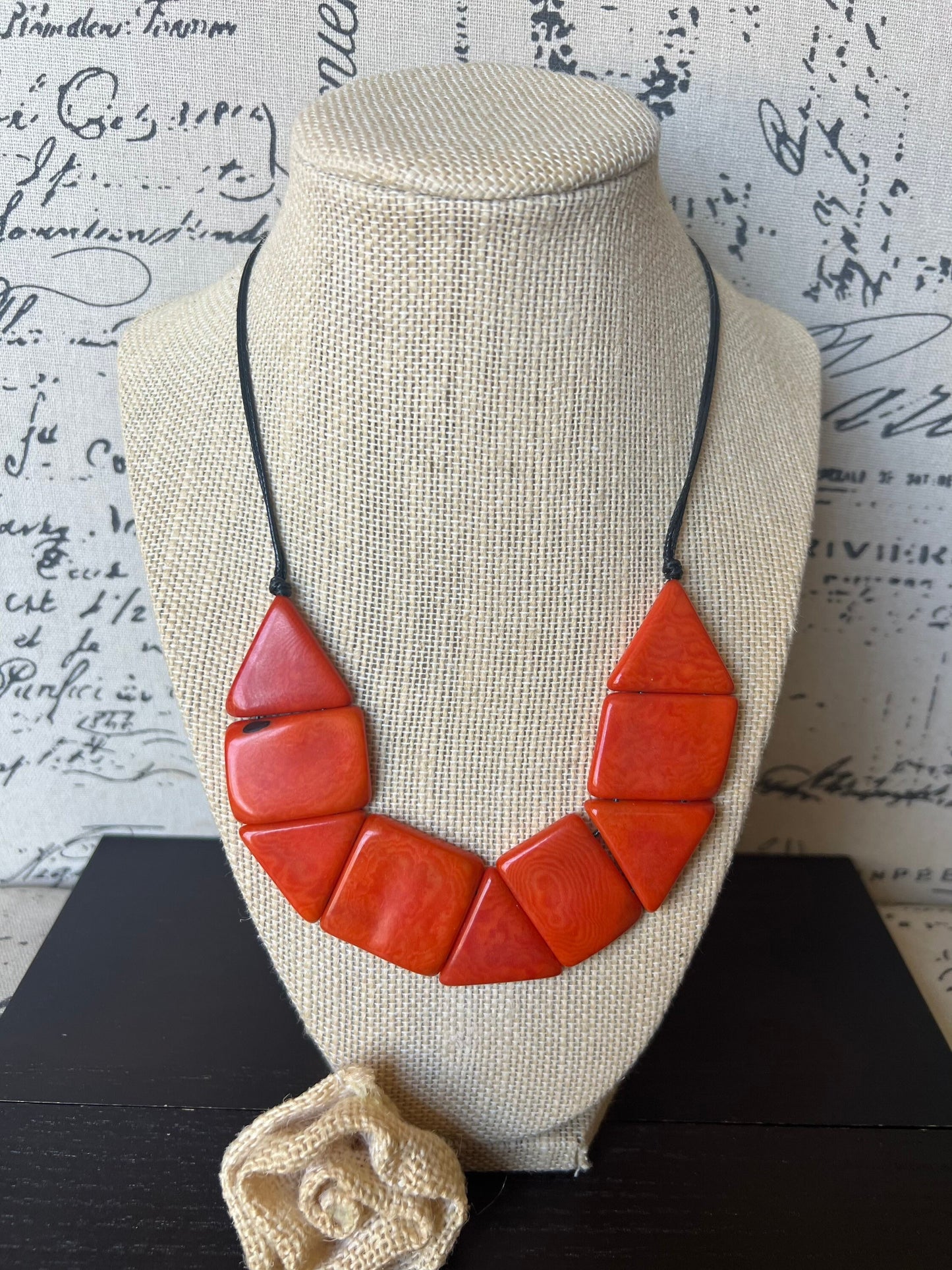 Orange beaded necklace Tagua jewelry Fall fashion trends Autumn style Anniversary present for wife Thanksgiving outfit Gift ideas for mom