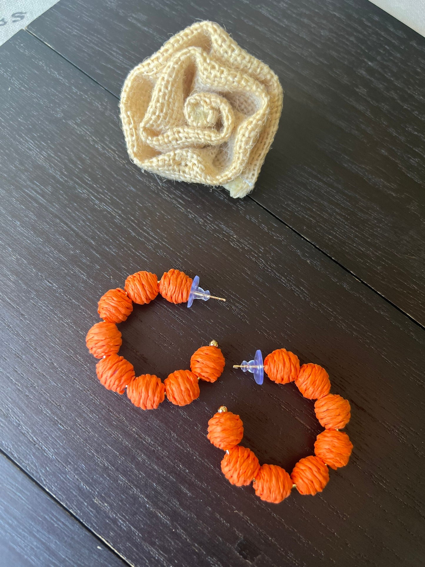 Orange hoop earrings Statement rafia earrings Fall style Autumn trendy style Lightweight Big Statement earrings Birthday gift ideas for wife