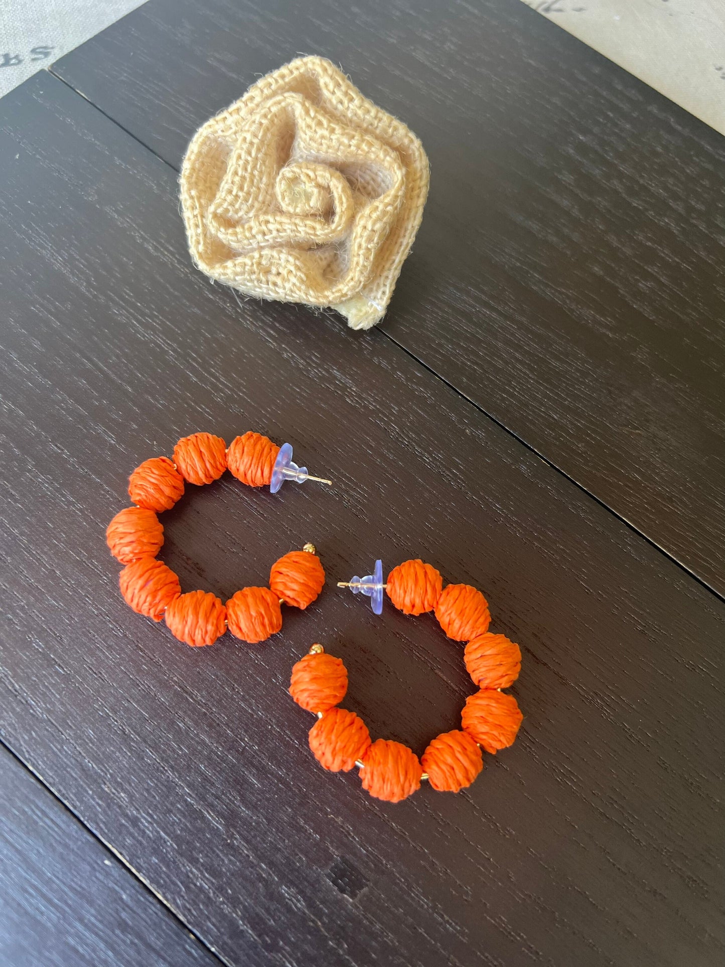 Orange hoop earrings Statement rafia earrings Fall style Autumn trendy style Lightweight Big Statement earrings Birthday gift ideas for wife