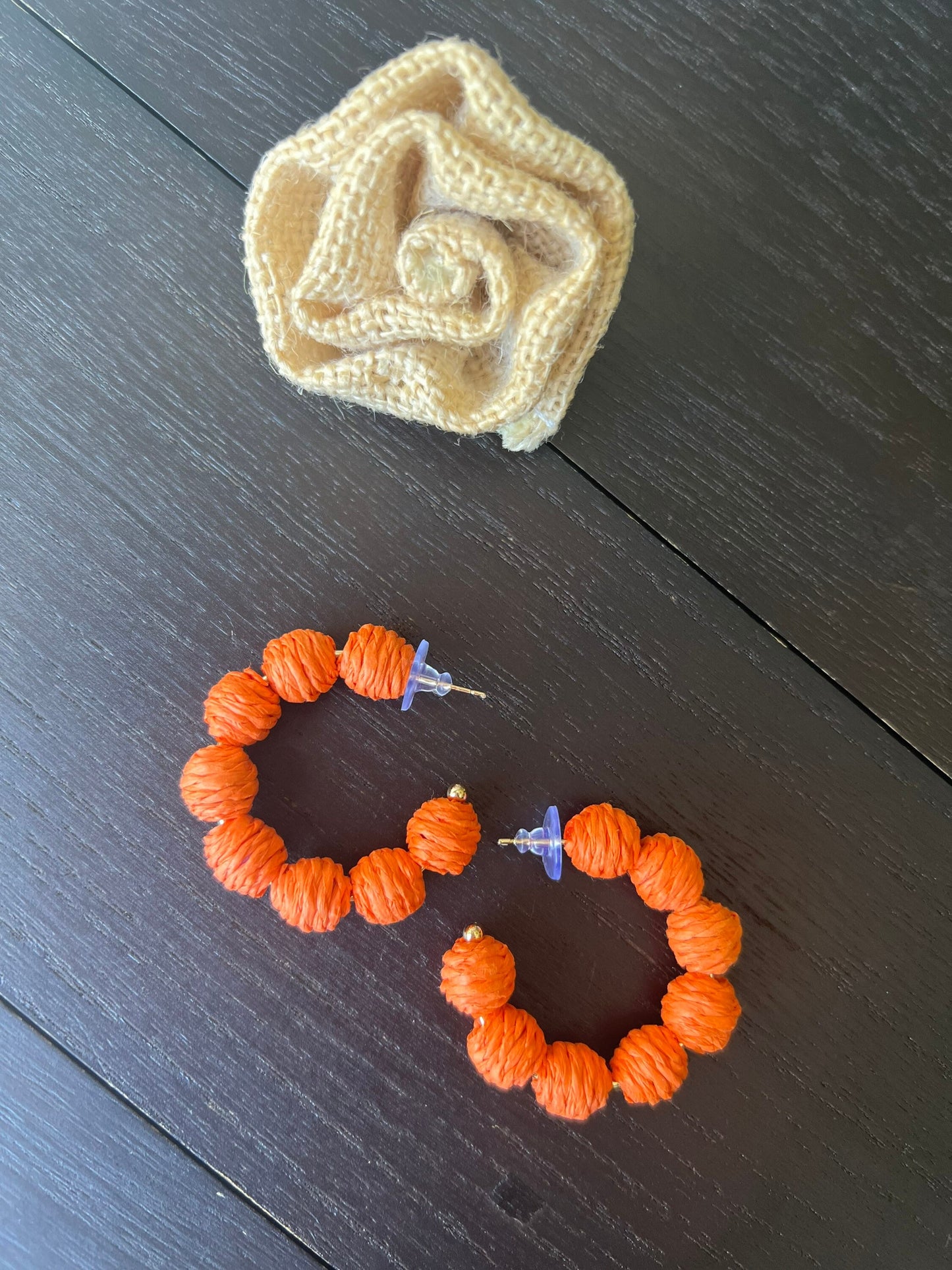 Orange hoop earrings Statement rafia earrings Fall style Autumn trendy style Lightweight Big Statement earrings Birthday gift ideas for wife