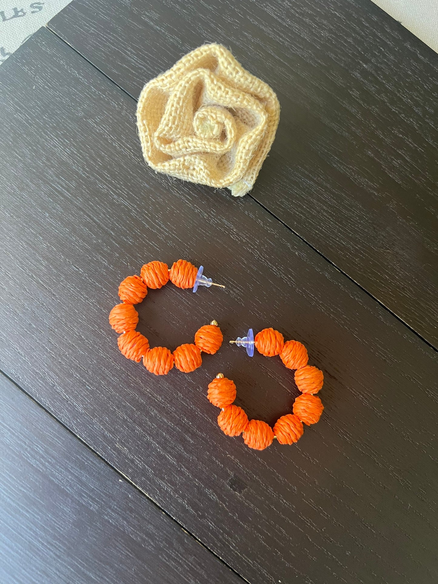 Orange hoop earrings Statement rafia earrings Fall style Autumn trendy style Lightweight Big Statement earrings Birthday gift ideas for wife