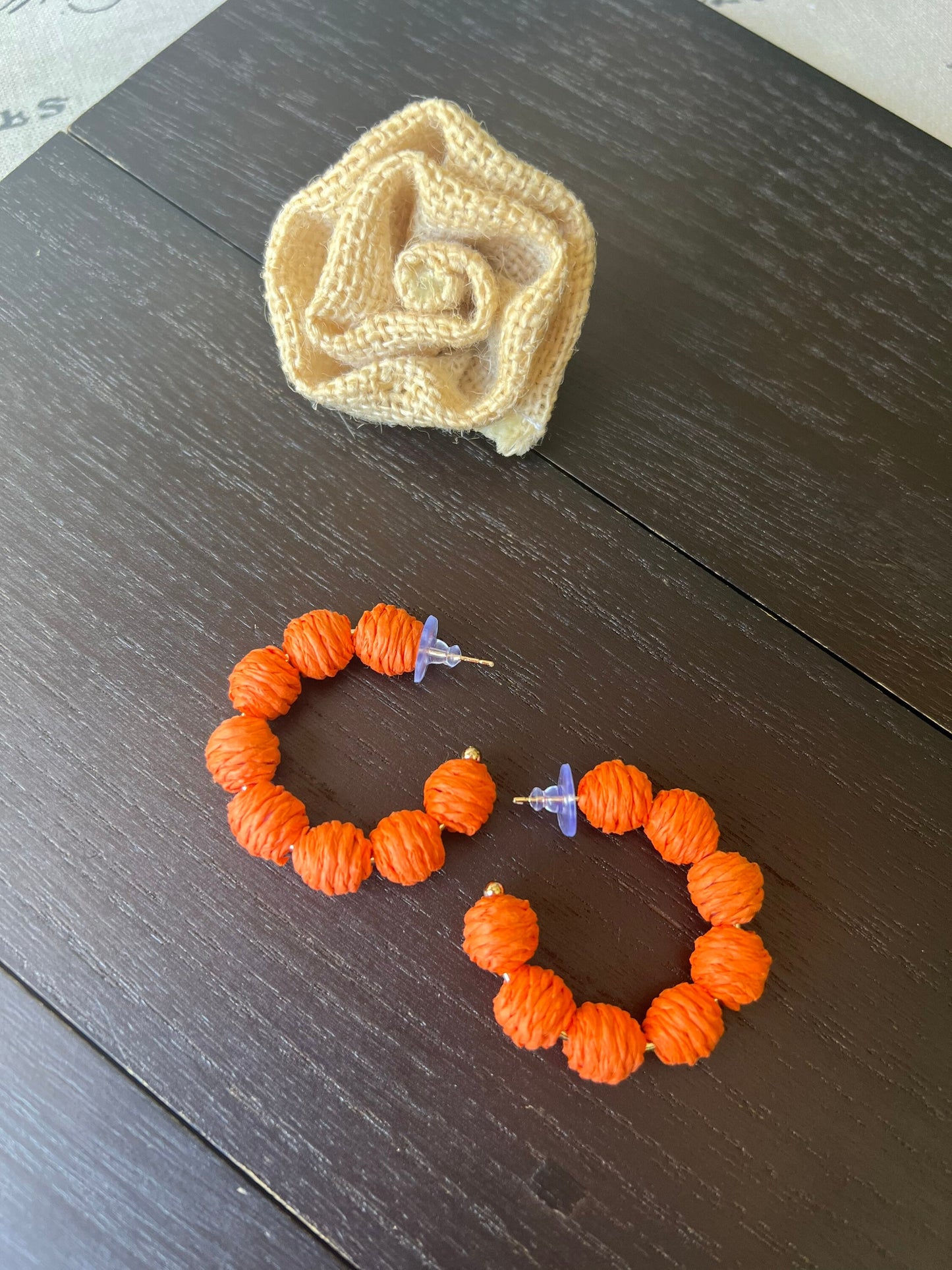Orange hoop earrings Statement rafia earrings Fall style Autumn trendy style Lightweight Big Statement earrings Birthday gift ideas for wife