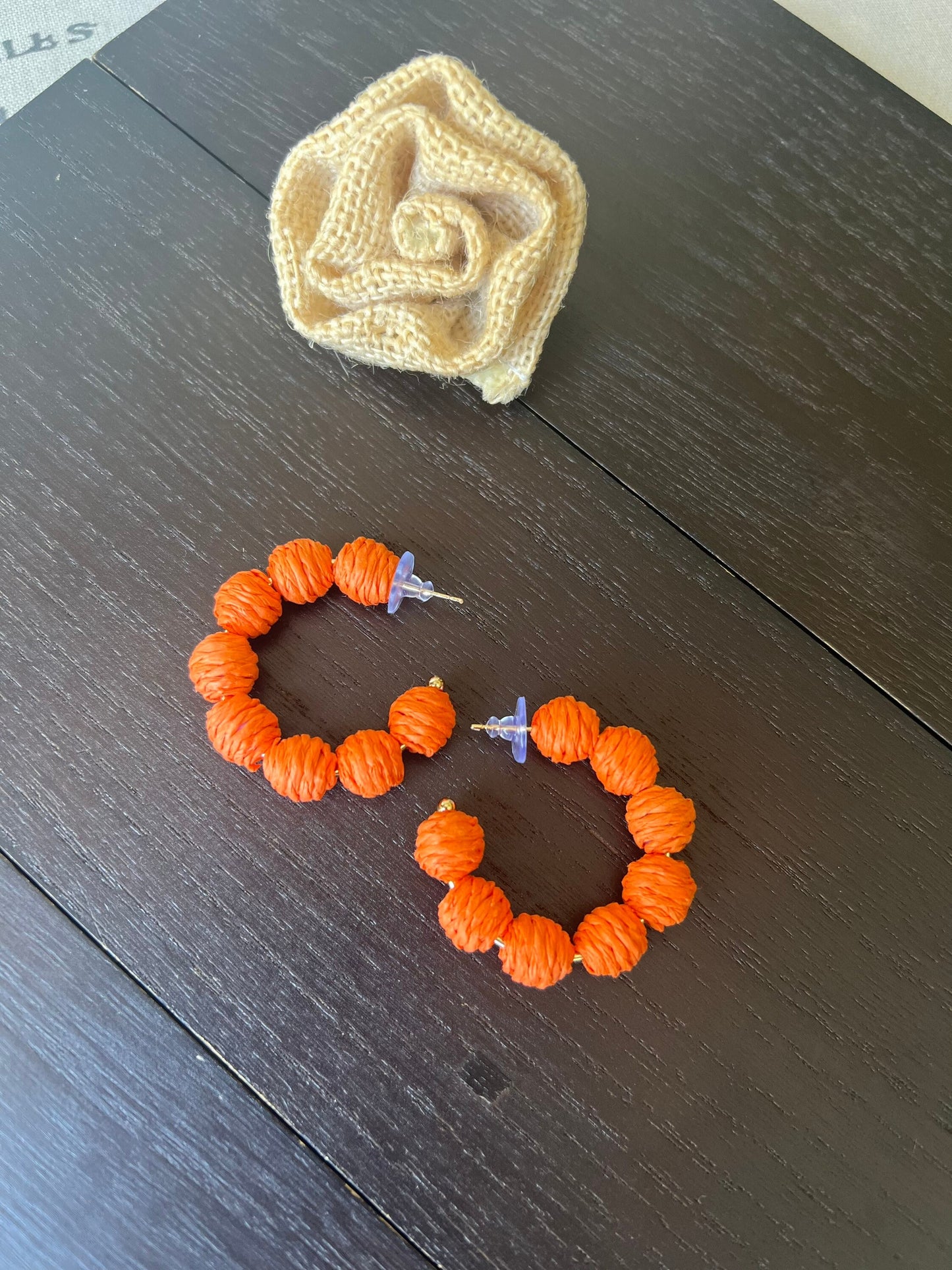 Orange hoop earrings Statement rafia earrings Fall style Autumn trendy style Lightweight Big Statement earrings Birthday gift ideas for wife