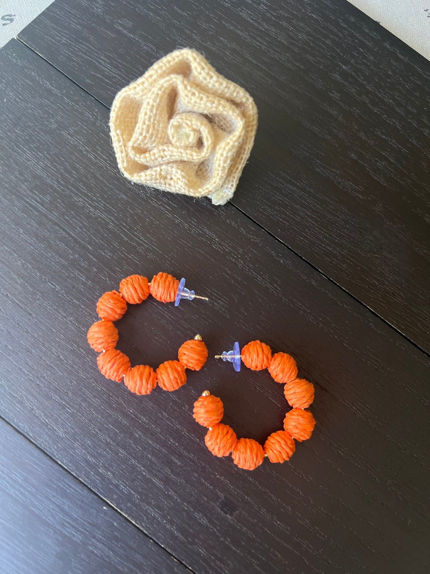 Orange hoop earrings Statement rafia earrings Fall style Autumn trendy style Lightweight Big Statement earrings Birthday gift ideas for wife