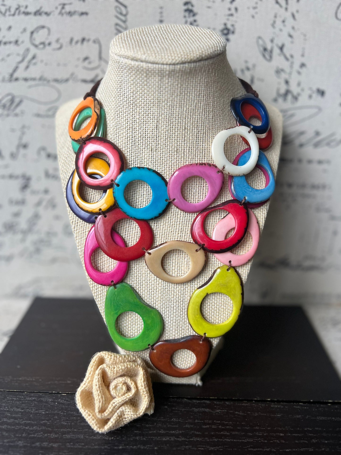 Triple Beaded Tagua Necklace Chunky statement rainbow necklace Big beaded necklace Three layered collar 3 multi strands lightweight necklace