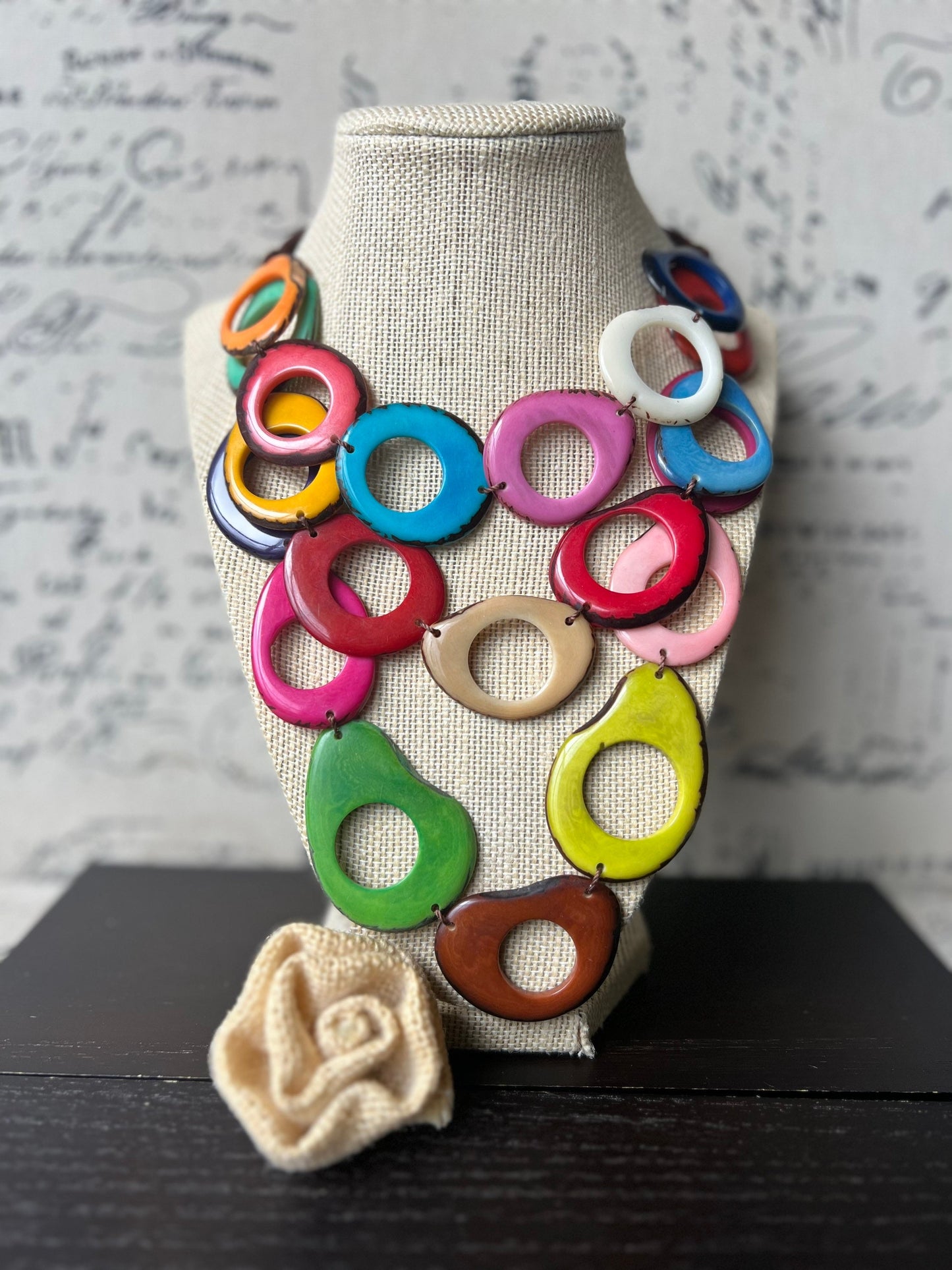 Triple Beaded Tagua Necklace Chunky statement rainbow necklace Big beaded necklace Three layered collar 3 multi strands lightweight necklace