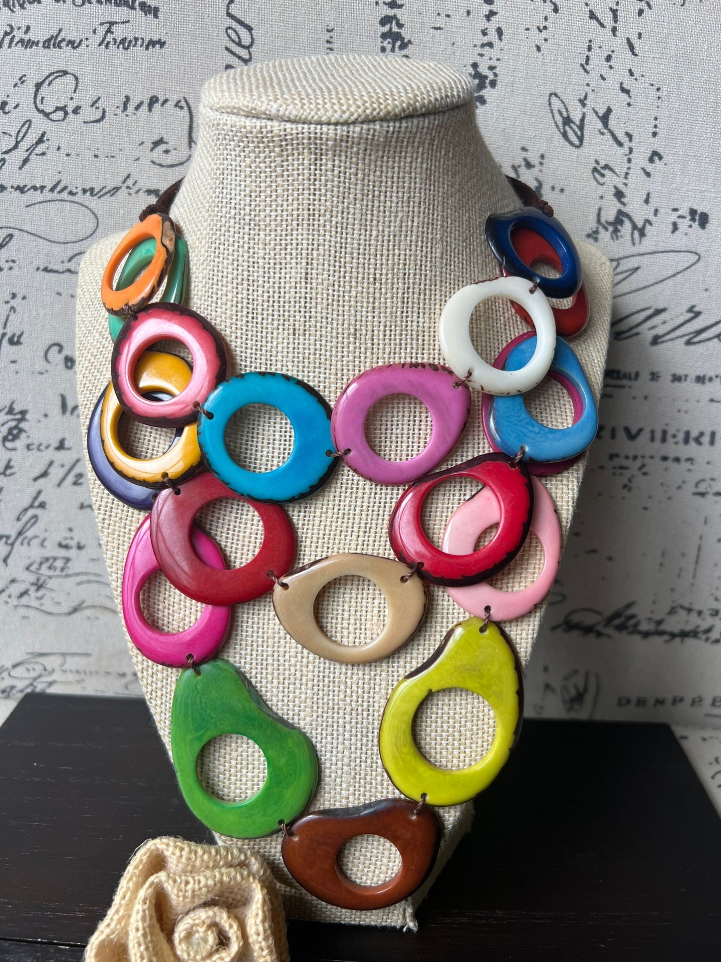 Triple Beaded Tagua Necklace Chunky statement rainbow necklace Big beaded necklace Three layered collar 3 multi strands lightweight necklace