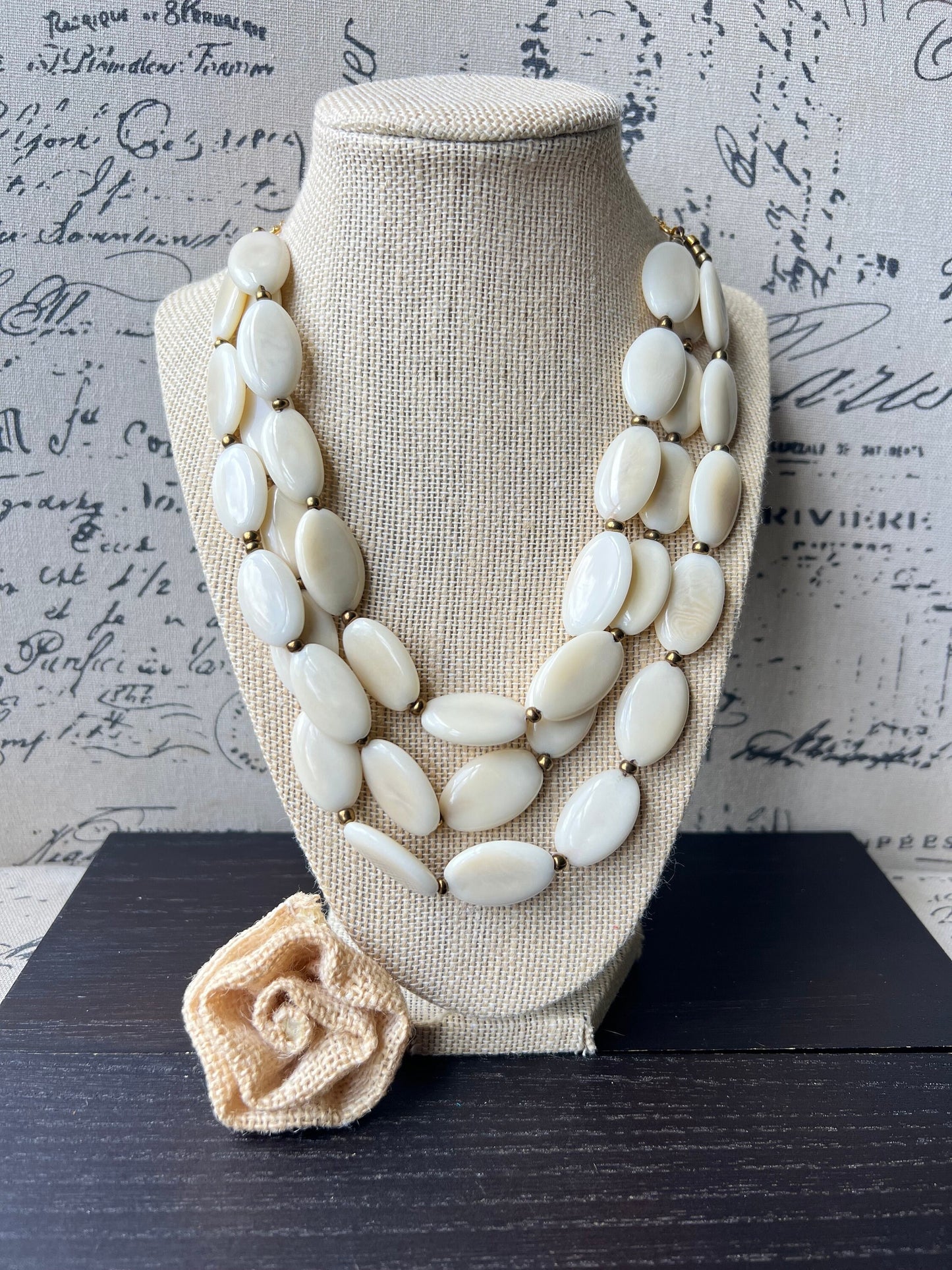 Ivory white fashion 3 layer necklace Tagua nut necklace Lightweight necklace with gold chain Triple strands bib adjustable collar Gift ideas