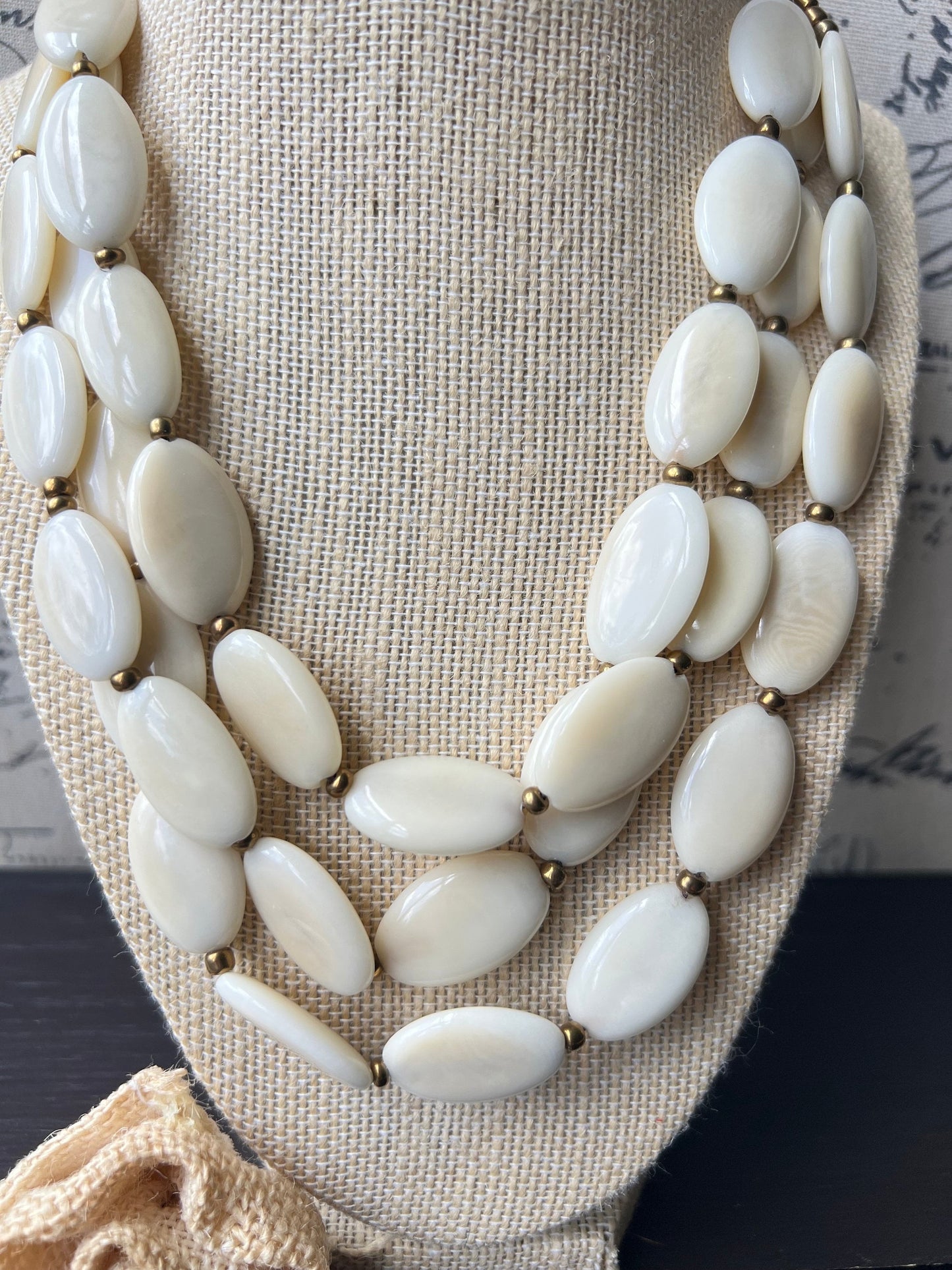 Ivory white fashion 3 layer necklace Tagua nut necklace Lightweight necklace with gold chain Triple strands bib adjustable collar Gift ideas