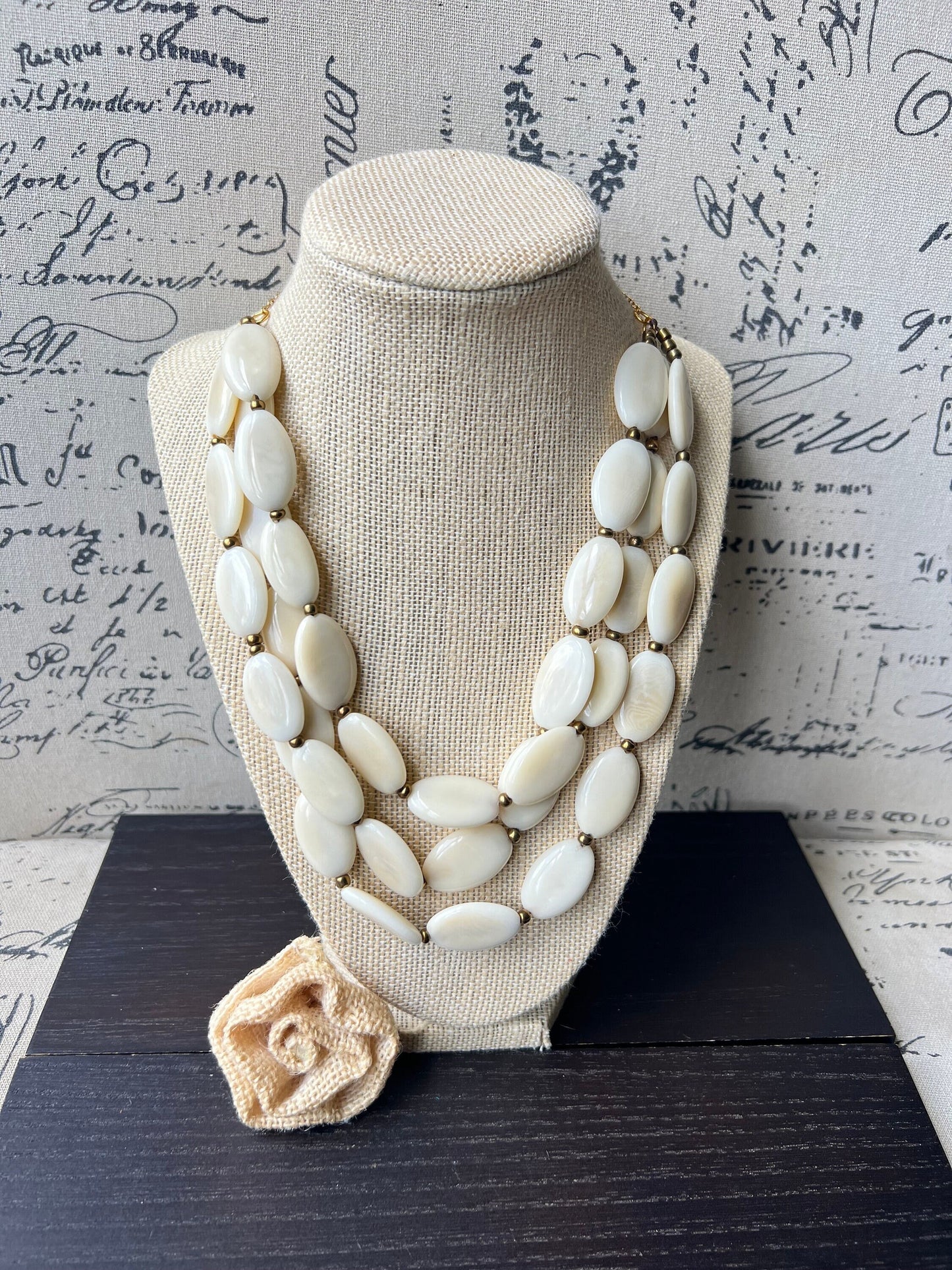 Ivory white fashion 3 layer necklace Tagua nut necklace Lightweight necklace with gold chain Triple strands bib adjustable collar Gift ideas
