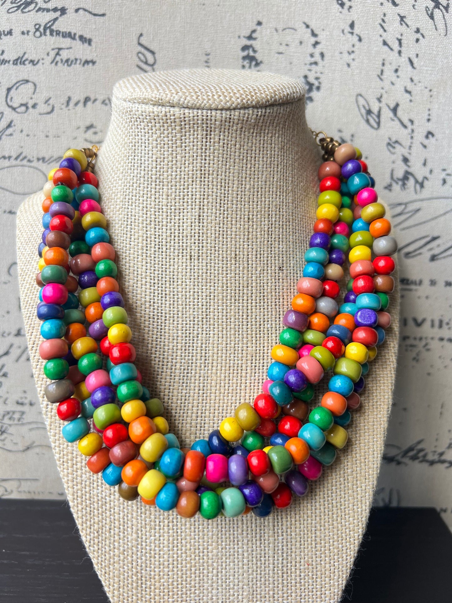 Rainbow Necklace Big bold chunky necklace Tagua and wood jewelry Lightweight adjustable beaded necklace Fall fashion Anniversary gifts
