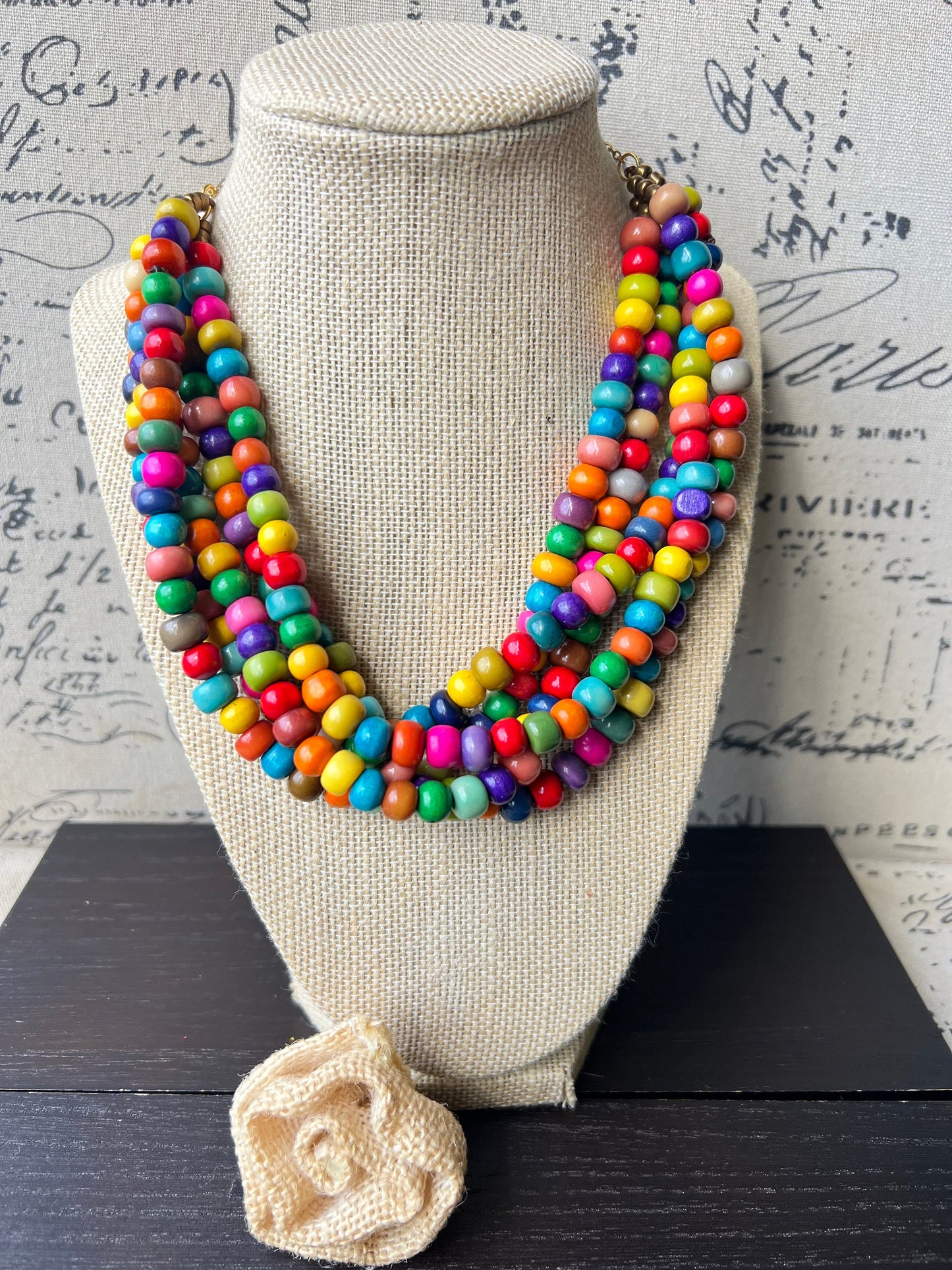 Rainbow Necklace Big bold chunky necklace Tagua and wood jewelry Lightweight adjustable beaded necklace Fall fashion Anniversary gifts
