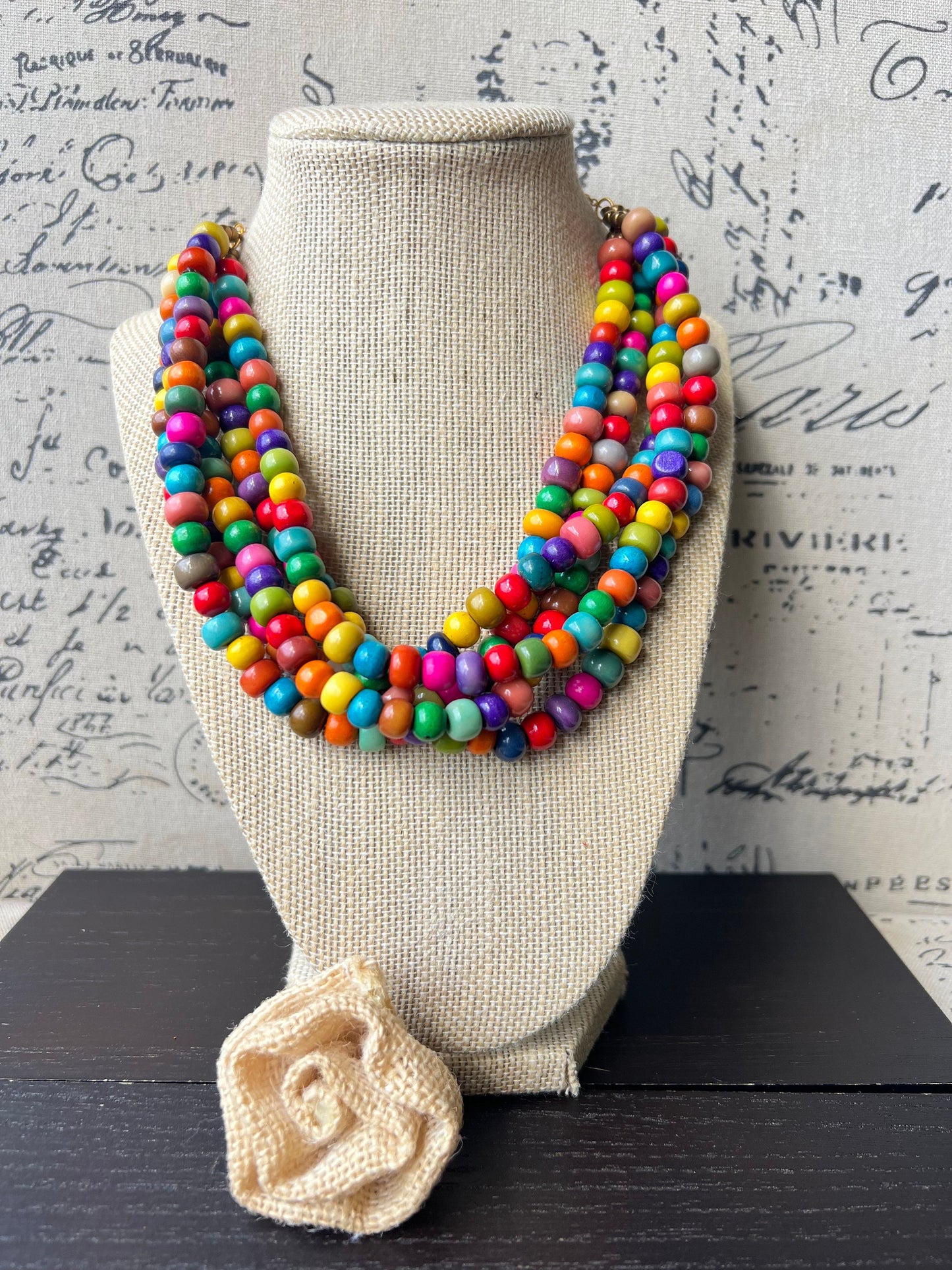 Rainbow Necklace Big bold chunky necklace Tagua and wood jewelry Lightweight adjustable beaded necklace Fall fashion Anniversary gifts