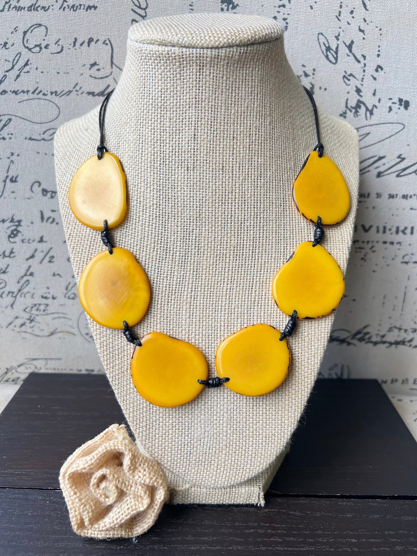 Yellow single strand necklace Simple Tagua necklace Fall fashion trend Beaded handmade with adjustable straps Unusual lightweight collar