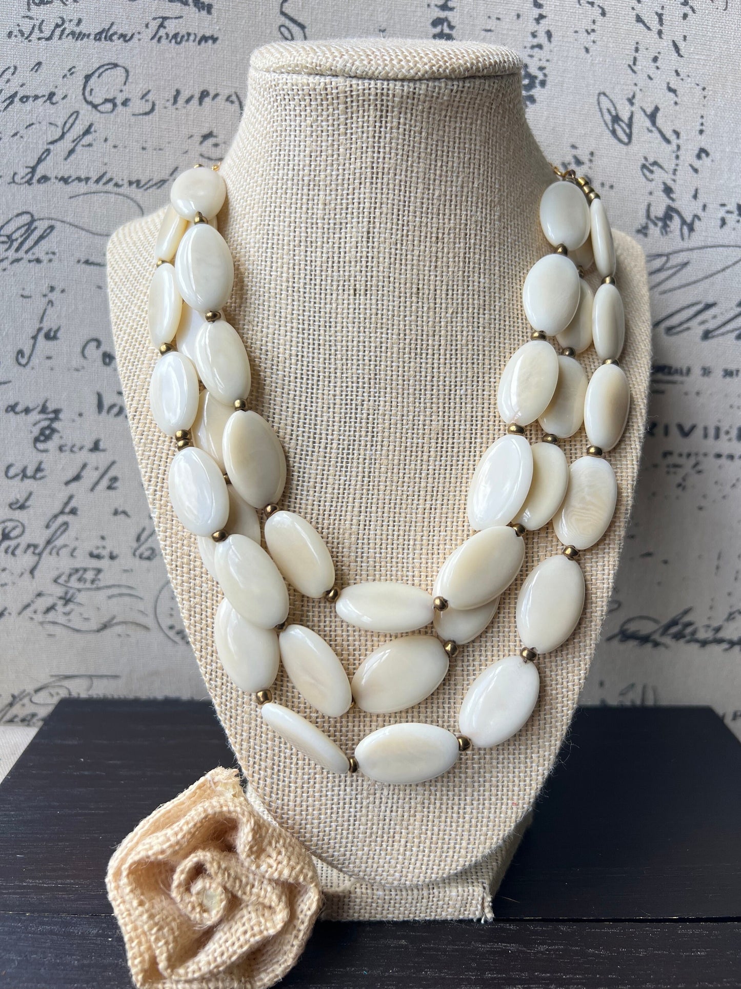 Ivory white fashion 3 layer necklace Tagua nut necklace Lightweight necklace with gold chain Triple strands bib adjustable collar Gift ideas