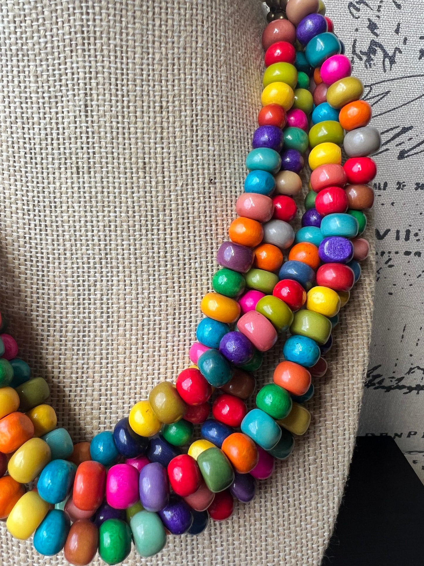 Rainbow Necklace Big bold chunky necklace Tagua and wood jewelry Lightweight adjustable beaded necklace Fall fashion Anniversary gifts