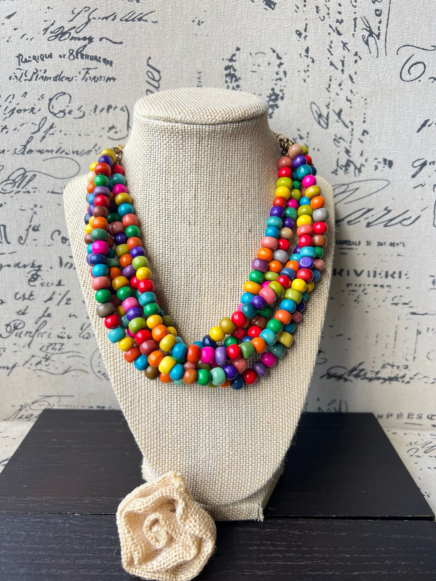 Rainbow Necklace Big bold chunky necklace Tagua and wood jewelry Lightweight adjustable beaded necklace Fall fashion Anniversary gifts