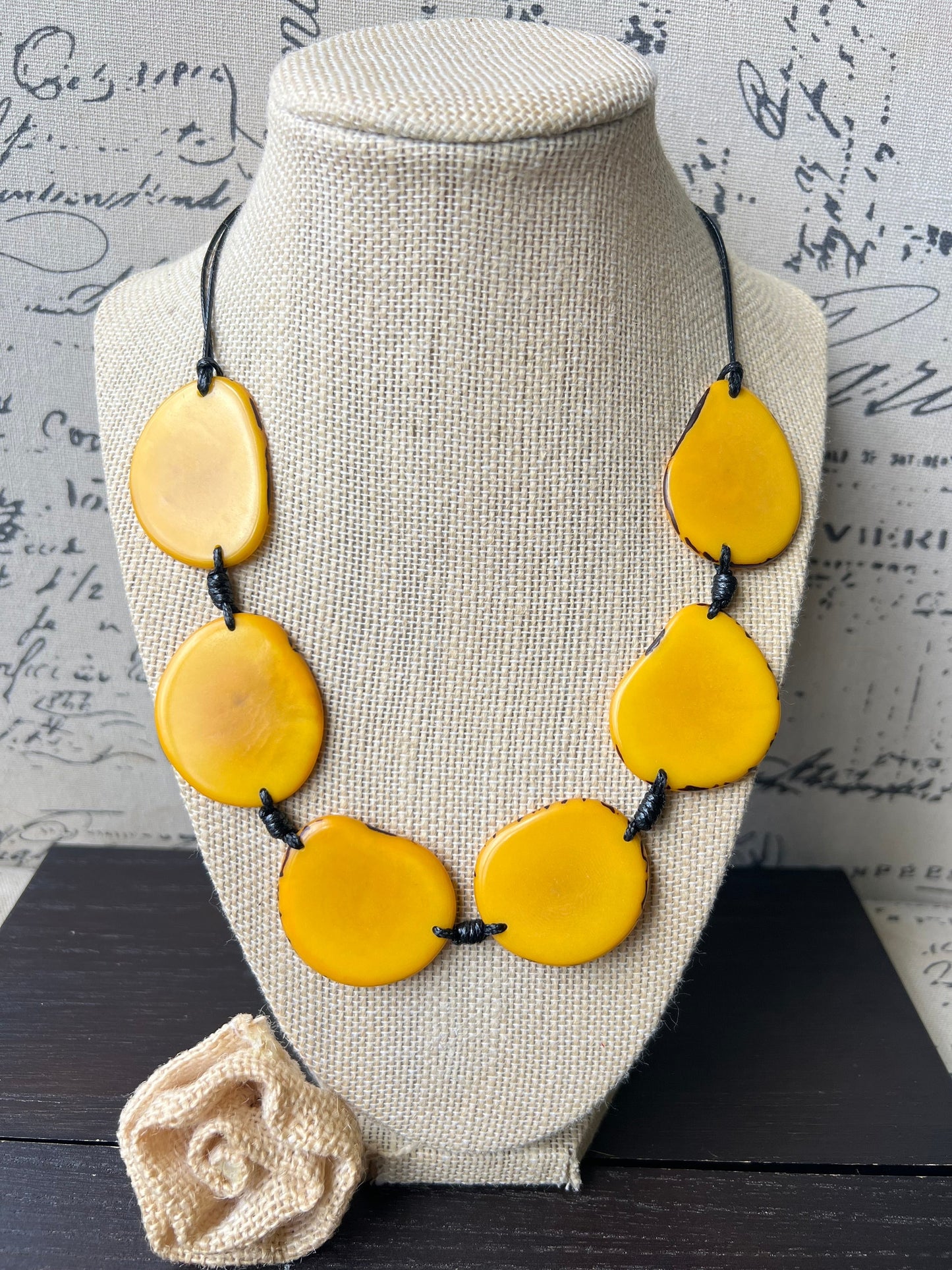 Yellow single strand necklace Simple Tagua necklace Fall fashion trend Beaded handmade with adjustable straps Unusual lightweight collar