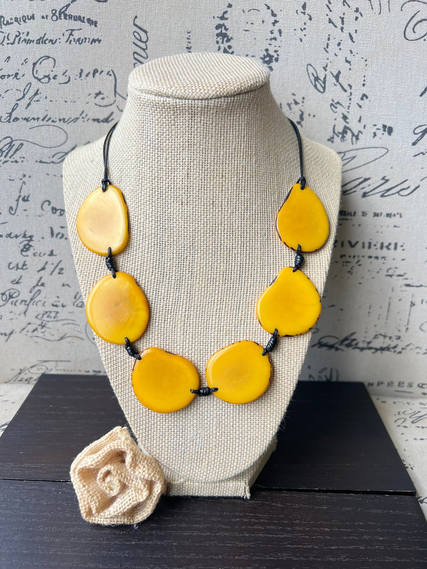 Yellow single strand necklace Simple Tagua necklace Fall fashion trend Beaded handmade with adjustable straps Unusual lightweight collar
