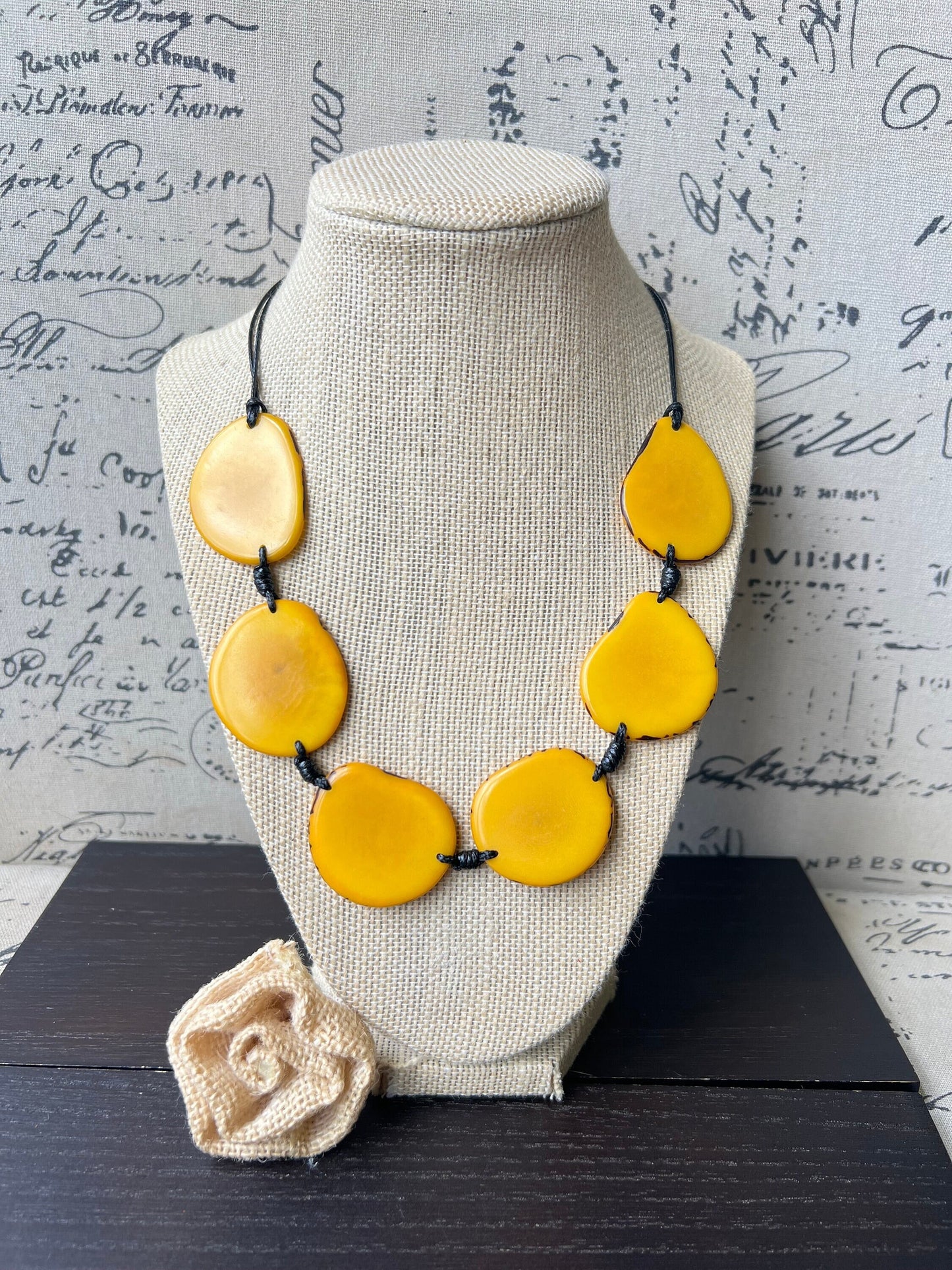 Yellow single strand necklace Simple Tagua necklace Fall fashion trend Beaded handmade with adjustable straps Unusual lightweight collar