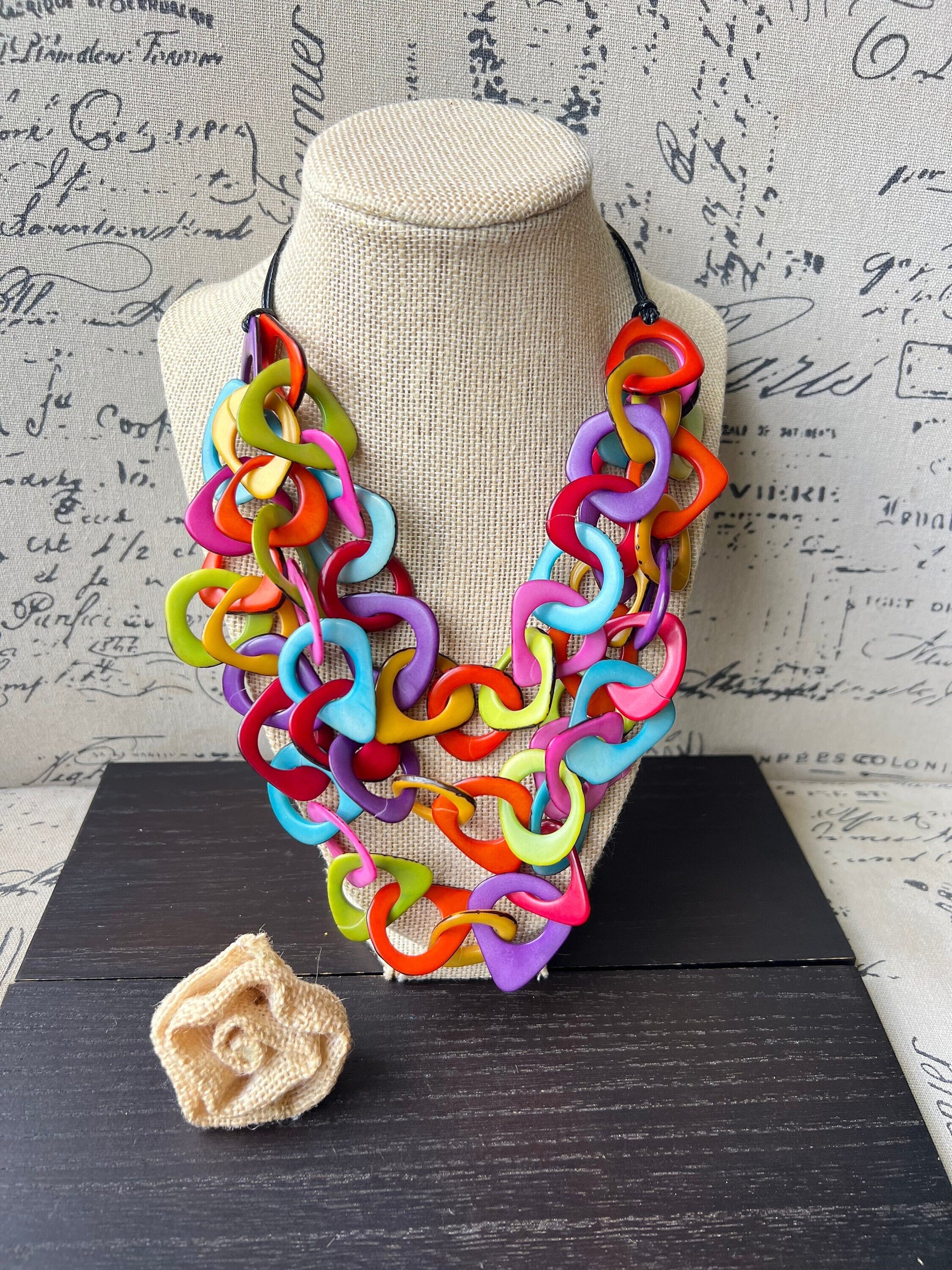 Rainbow necklace Tagua jewelry Statement adjustable collar Big bold chunky necklace Fall fashion 2023 Necklaces for women boho Gifts for her