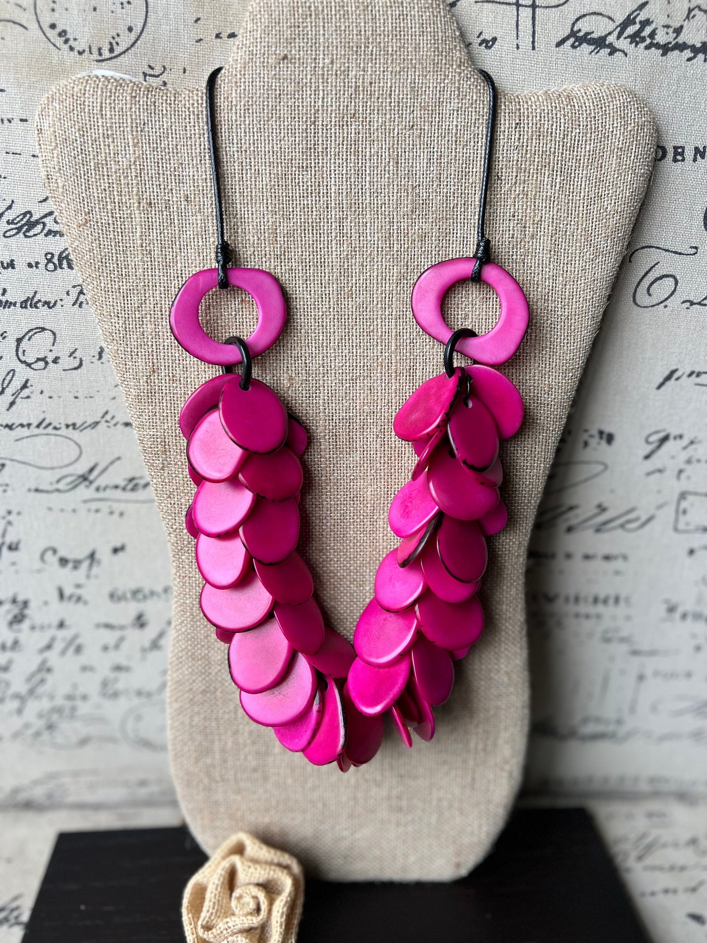 Pink big chunky necklace Statement jewelry Tagua necklace lightweight Fall trendy fashion Bold adjustable necklace Gift ideas for women