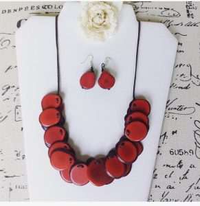 Tagua Nut Red Coral Necklace And Earrings Set Galapagos Tagua Jewelry