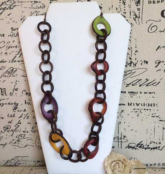 Tagua Nut Interlocking Multi Color Necklace Galapagos Tagua Jewelry