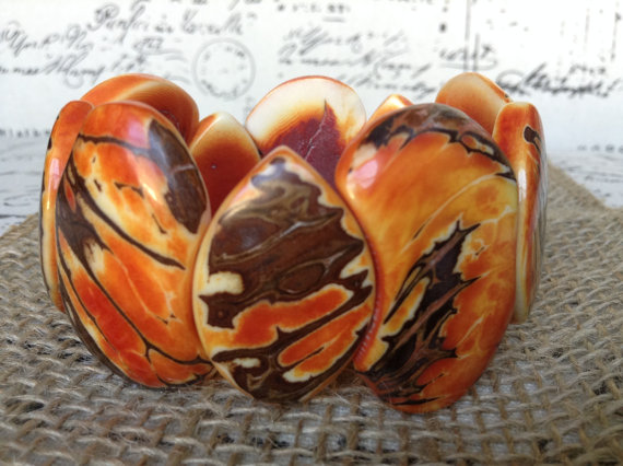 Orange Ethnic Tagua Bracelet Galapagos Tagua Jewelry