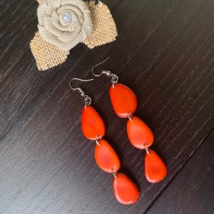 Orange Extra Long Tagua Nut Earrings Galapagos Tagua Jewelry