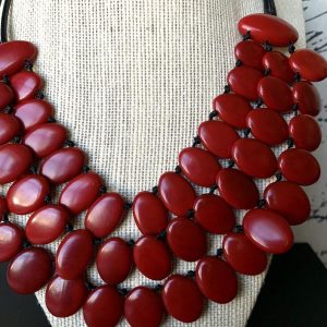 Red Triple Layer Statement Tagua Nut Bib Necklace Galapagos Tagua Jewelry