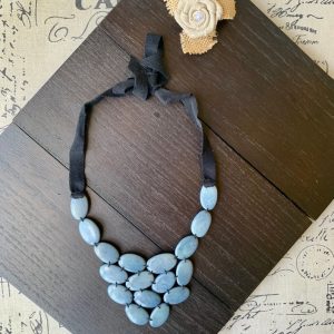 Light Blue Adjustable Bib Necklace Made Of Tagua Nut Galapagos Tagua