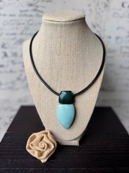 Green Tagua Nut Pendant Necklace with Magnetic Clasp