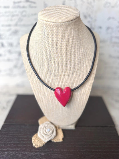 Red Heart Tagua Nut Pendant Necklace – Handmade Eco Friendly Jewelry