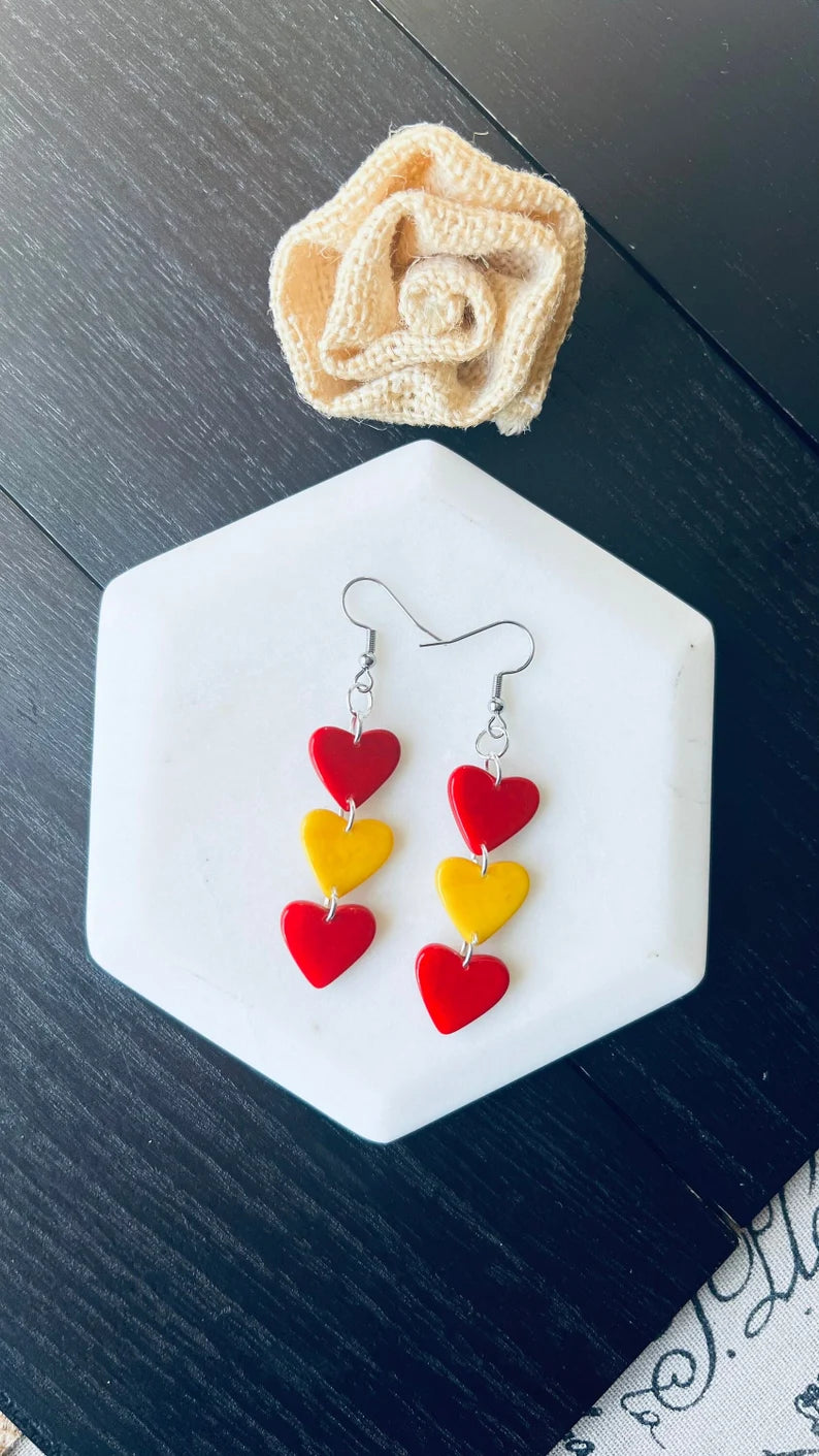 Spain flag heart earrings, tagua nut earrings, Spanish pride jewelry