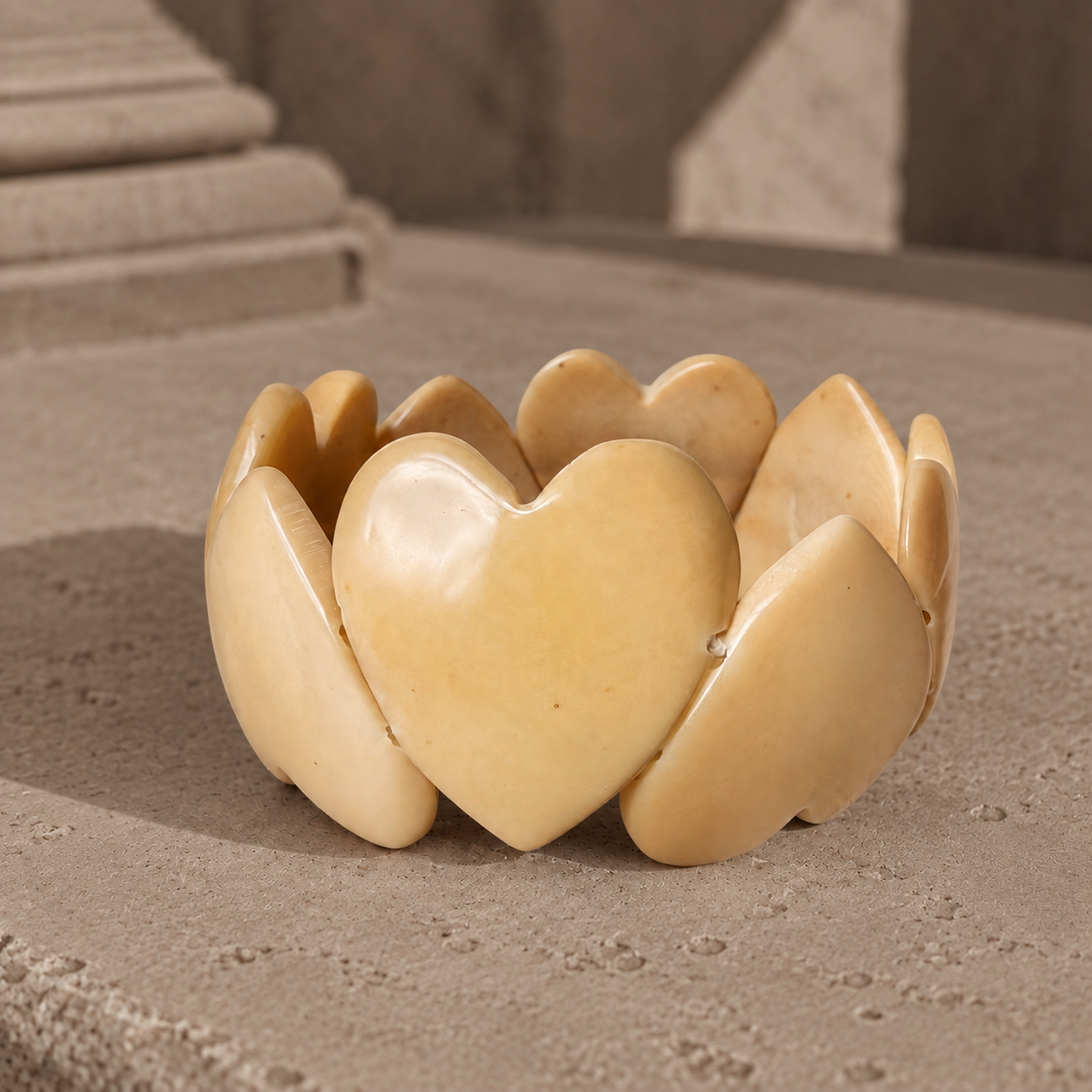 Natural Beige Tagua Heart, Stretch Bracelet