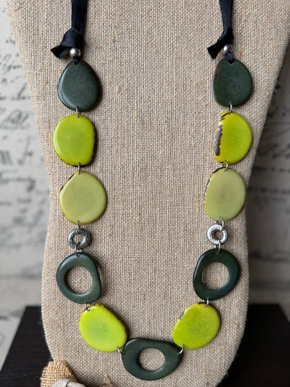 Olive & Lime Tagua Statement Necklace – Handmade in Ecuador