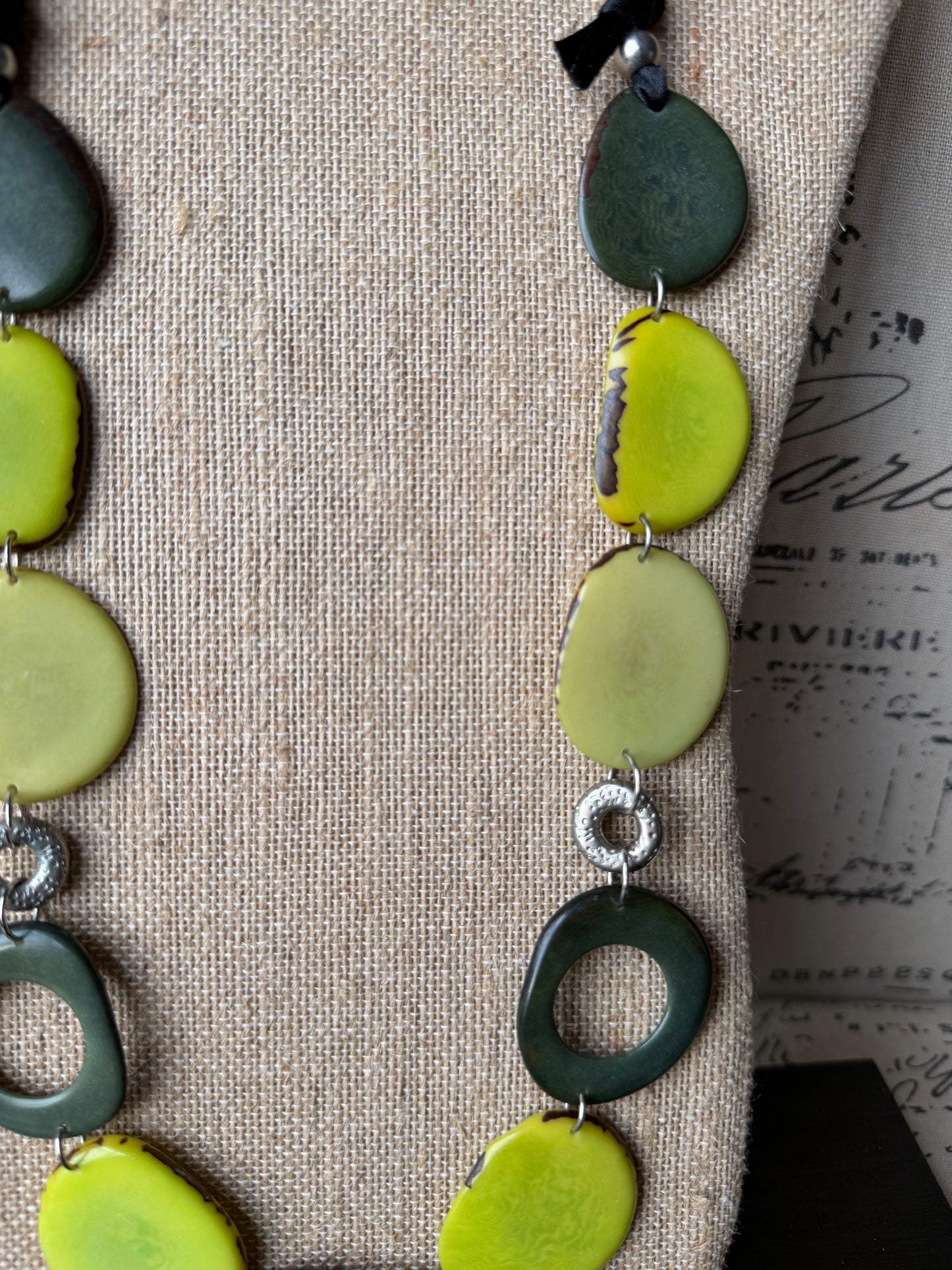 Olive & Lime Tagua Statement Necklace – Handmade in Ecuador