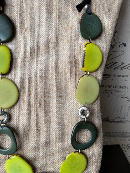 Olive & Lime Tagua Statement Necklace – Handmade in Ecuador