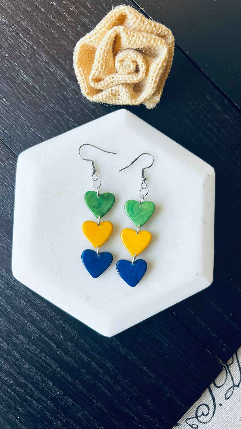 Brazil Pride Tagua Nut Heart Earrings