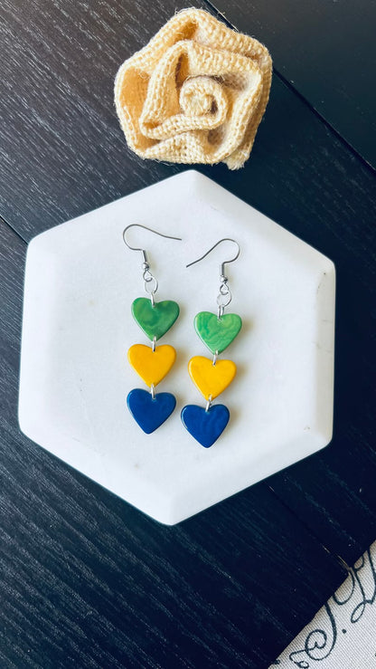 Brazil Pride Tagua Nut Heart Earrings